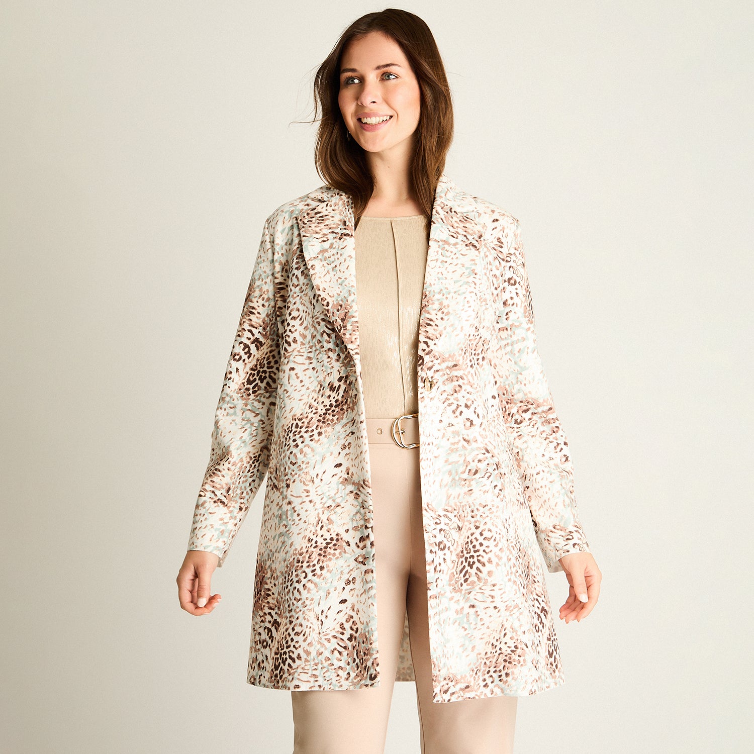 Chaqueta Ecocuero Animal Print Beige